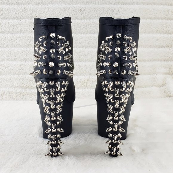Spikes & Studs High Heel Platform Punk Rock Ankle Boots Fearless - Picture 7 of 11